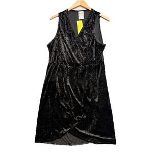 Vocal Black Crushed Velvet Wrap Dress Empire Waist Sleeveless V Neck Size XL